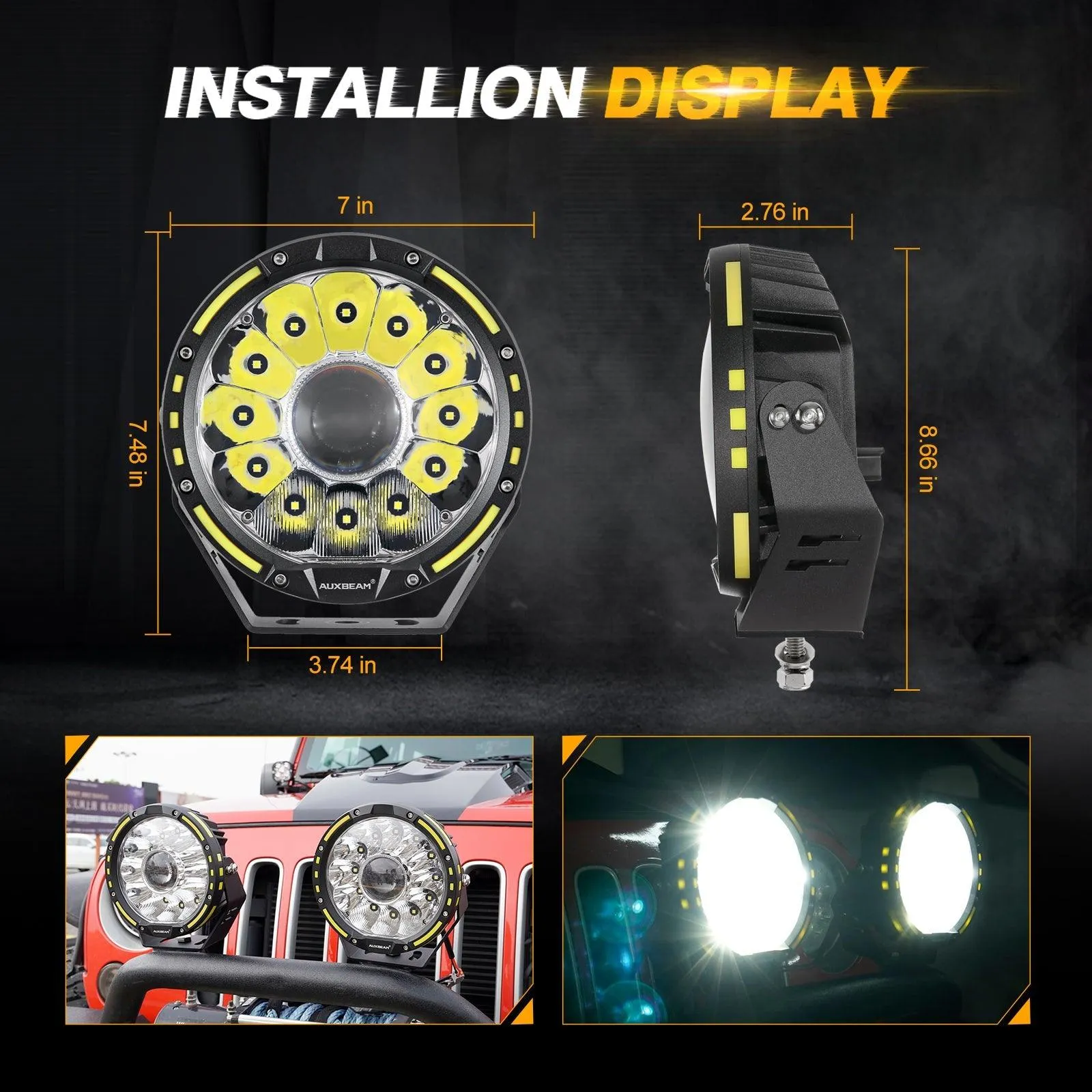 (2pcs/set) 7 Inch 230W 33332LM 360-PRO Series LED Driving Lights Amber/Black Covers(Optional) for ATV UTV SIDE BY SIDE 4X4