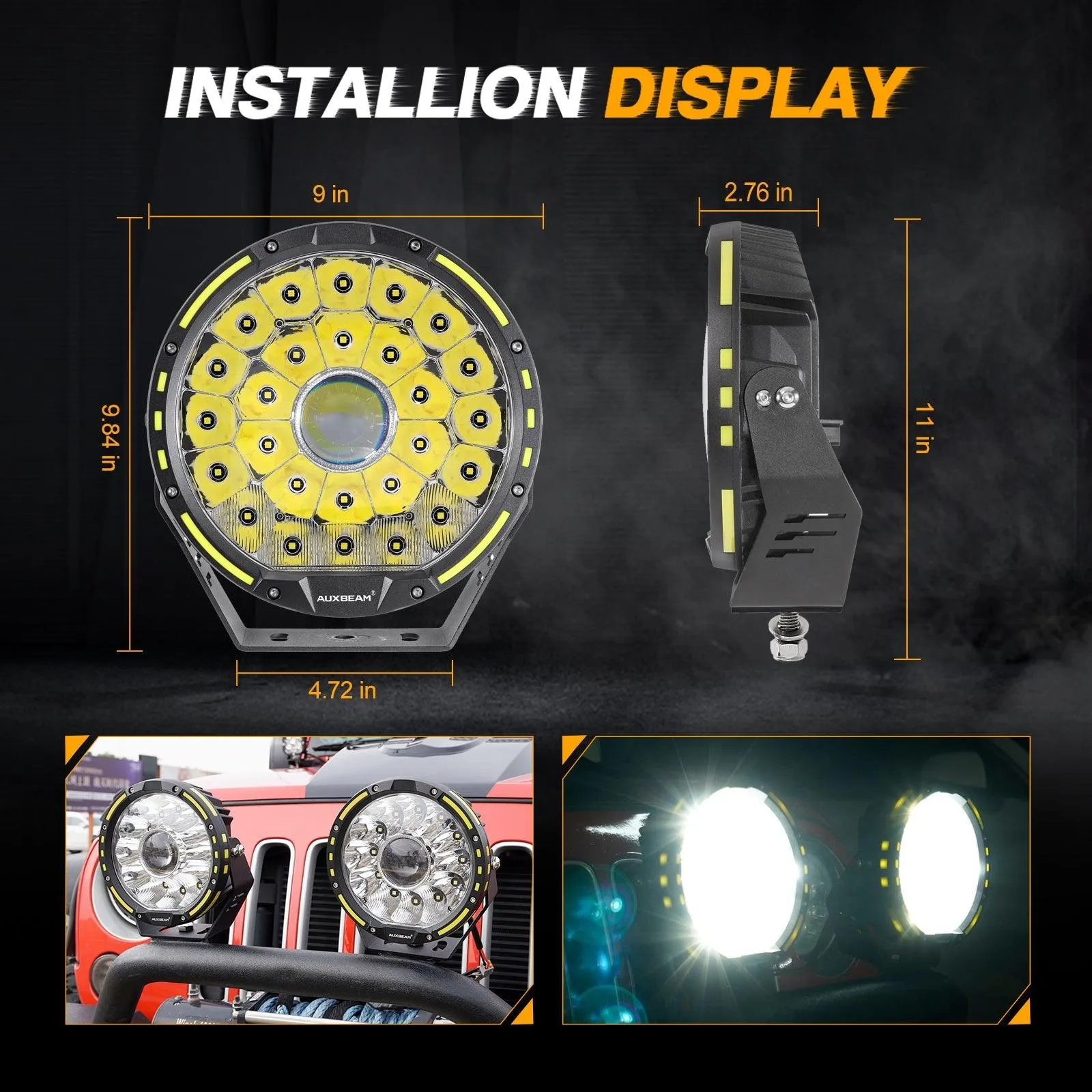 (2pcs/set) 9 INCH 270W 37776LM 360-PRO Series LED Driving Lights Amber/Black Covers(Optional) for ATV UTV SIDE BY SIDE 4X4