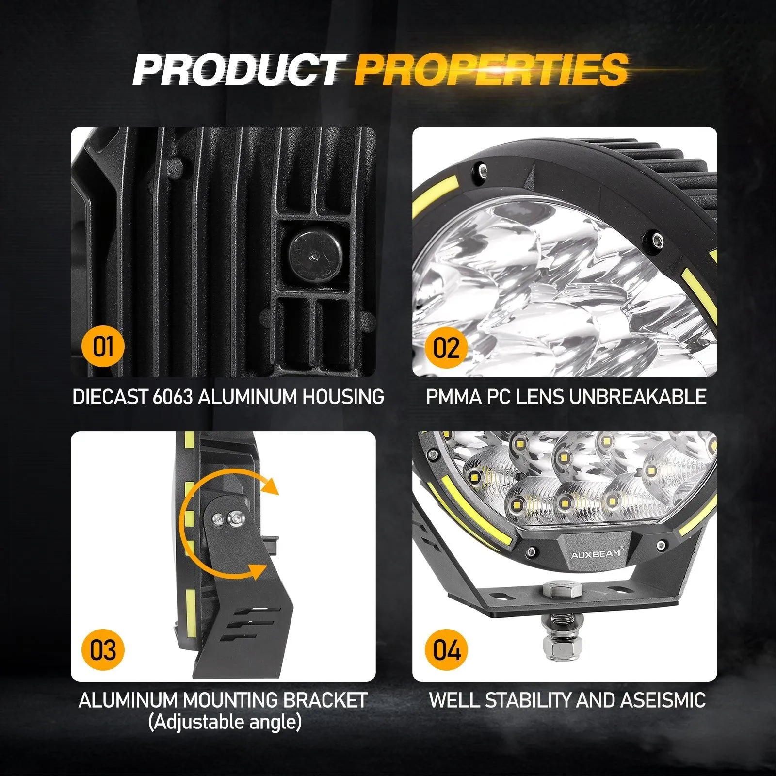 (2pcs/set) 9 INCH 270W 37776LM 360-PRO Series LED Driving Lights Amber/Black Covers(Optional) for ATV UTV SIDE BY SIDE 4X4