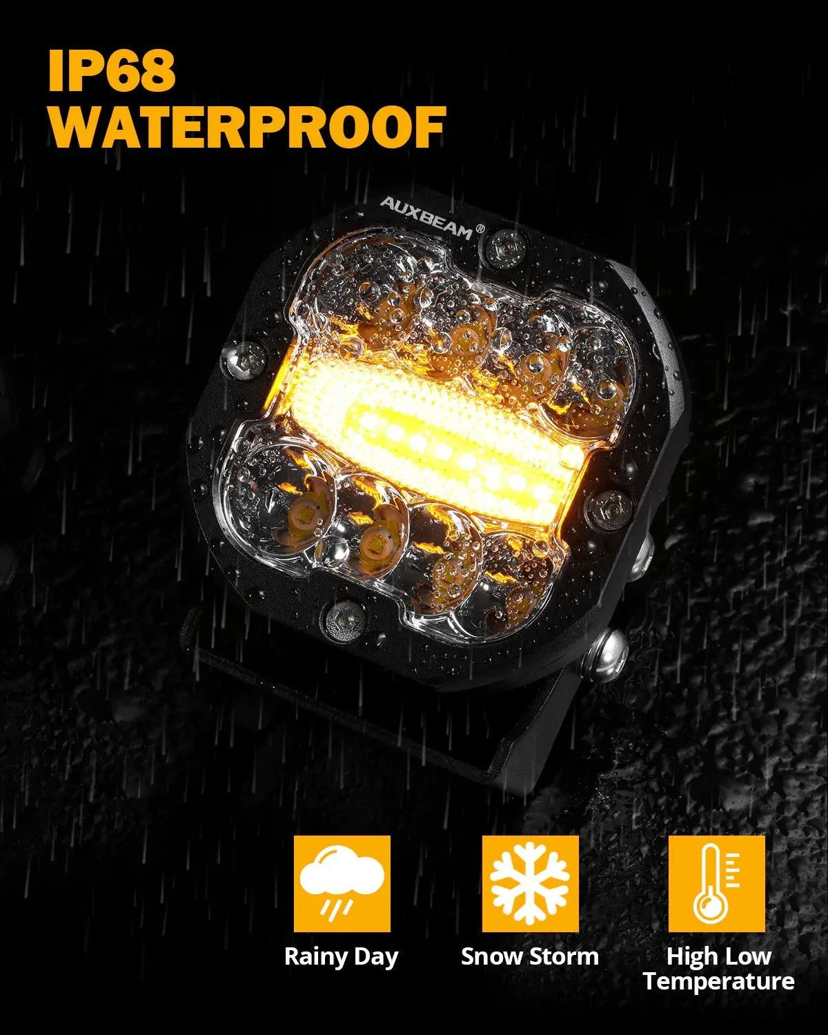 3 Inch 96W 9600 Lumens 6 Modes White&Amber Flashing LED Pod Lights