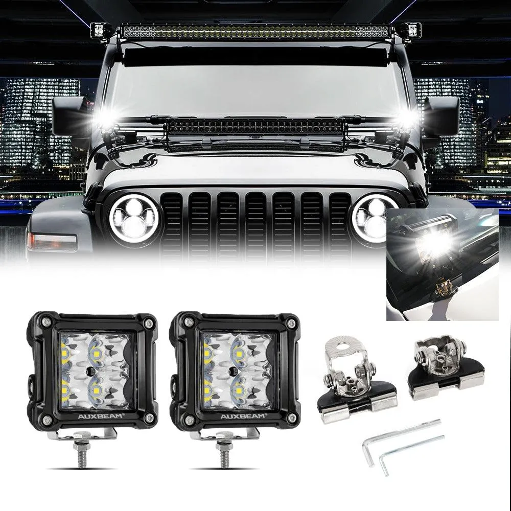 3 Inch Spot/Flood Beam LED Pods Light   Universal LED Working Lights Mounting Brackets