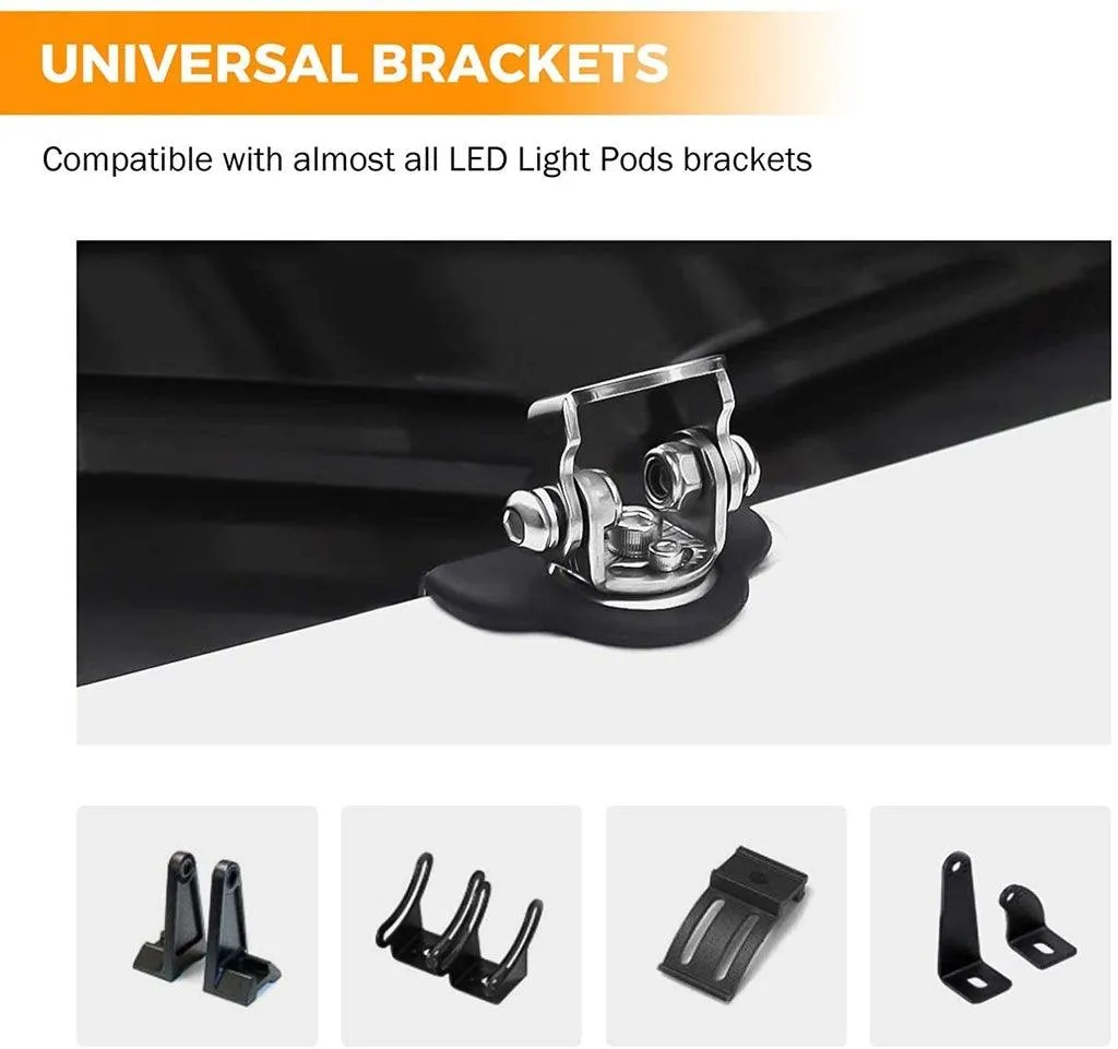 3 Inch Spot/Flood Beam LED Pods Light   Universal LED Working Lights Mounting Brackets