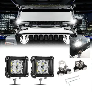 3 Inch Spot/Flood Beam LED Pods Light   Universal LED Working Lights Mounting Brackets