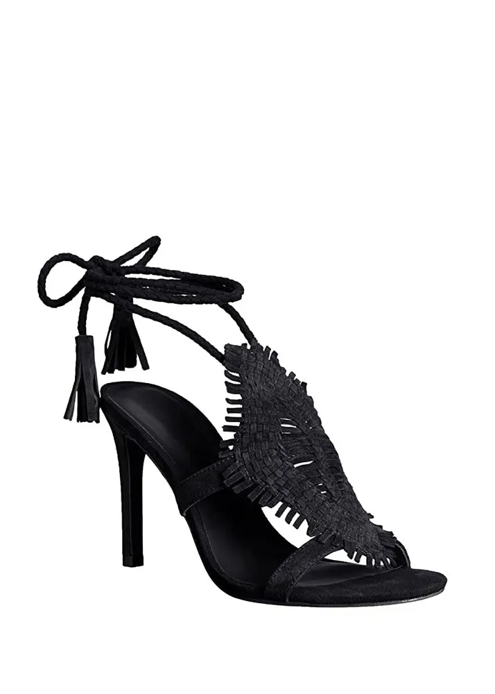 Ady Woven Ankle Wrap Heel - Black