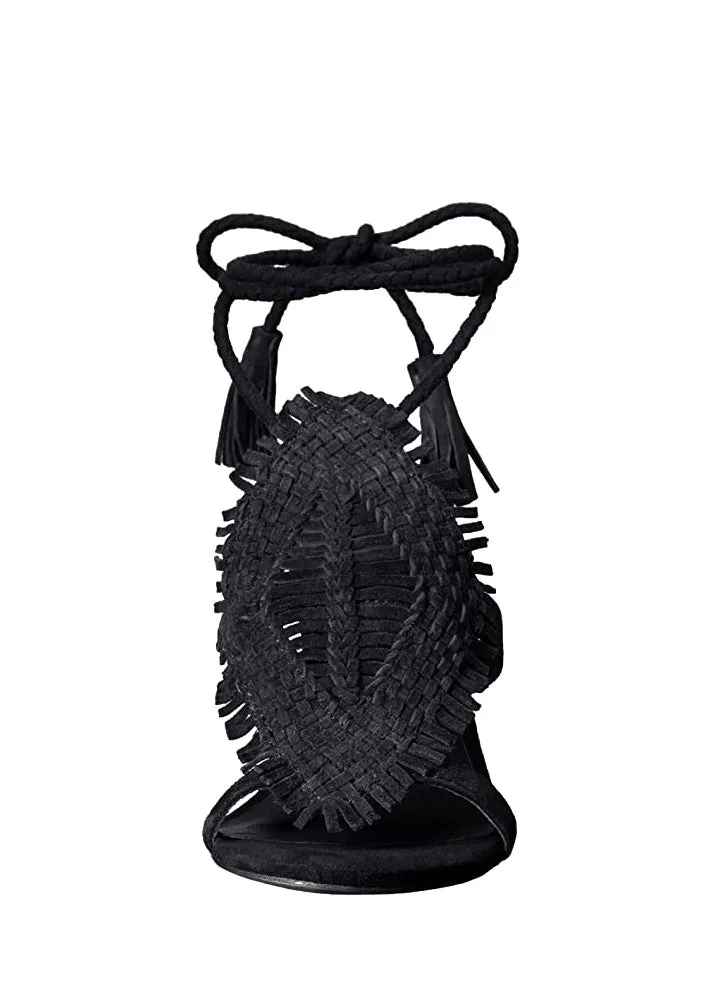 Ady Woven Ankle Wrap Heel - Black