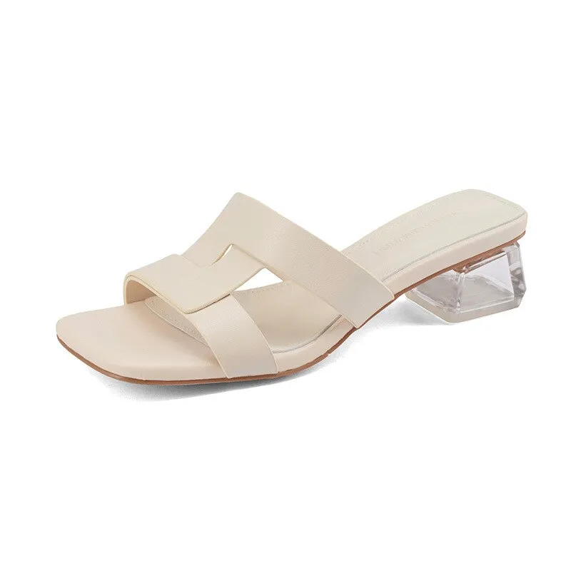 Amozae  Woman Pu High Heels Sandals Women Summer Plus Size Weave Female Slippers Fashion Open Toe Slides Zapatos De Mujer