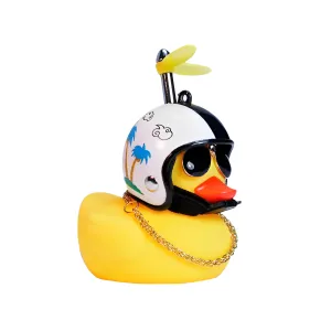 Anypack Car Ornaments Rubber Yellow Duck for Car Dashboard Decorations Cool Glasses Duck with Coconut Tree Propeller Helmet Gold Chain