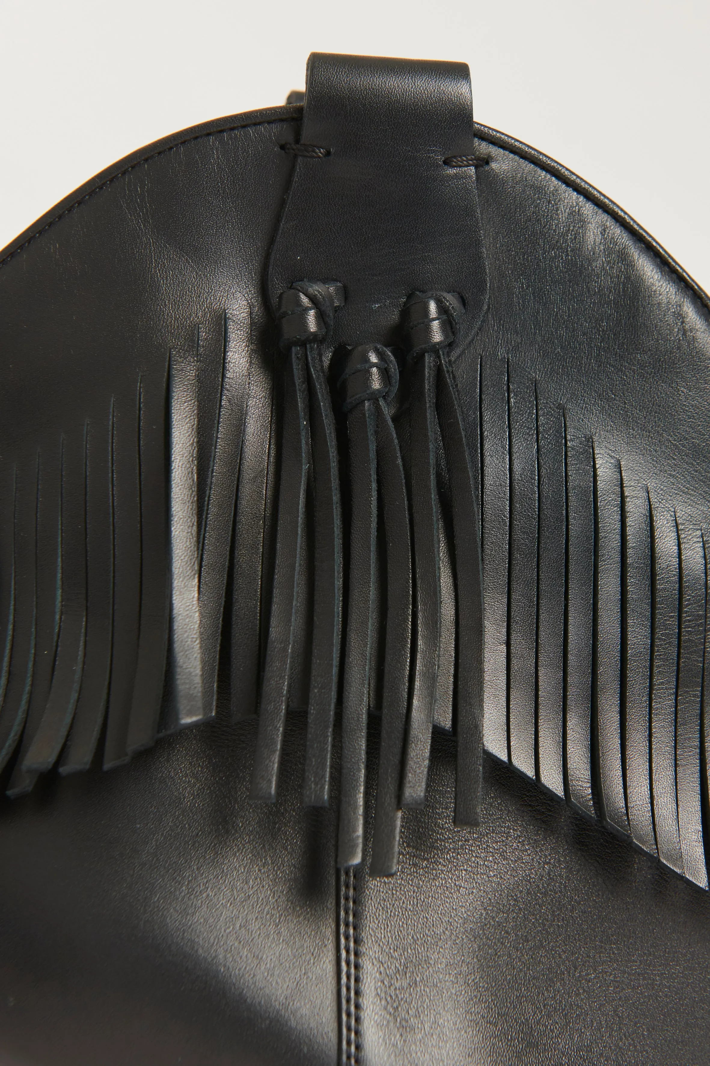 Black Leather Preowned Ankle Boots With Fringes