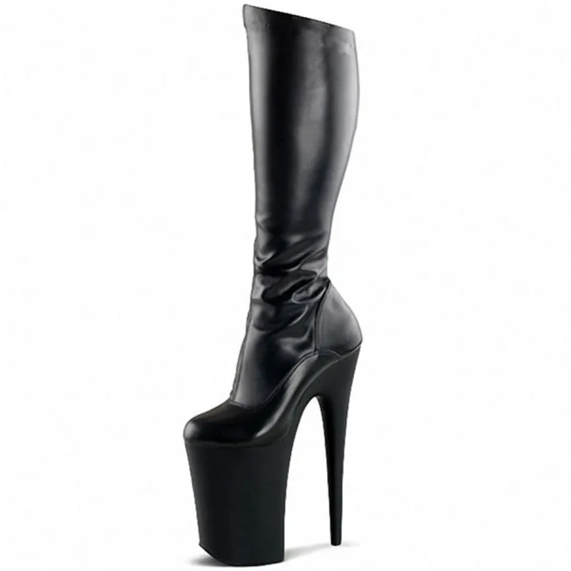 Black Leather Stiletto High Heel Patent Platform Ladies Boots