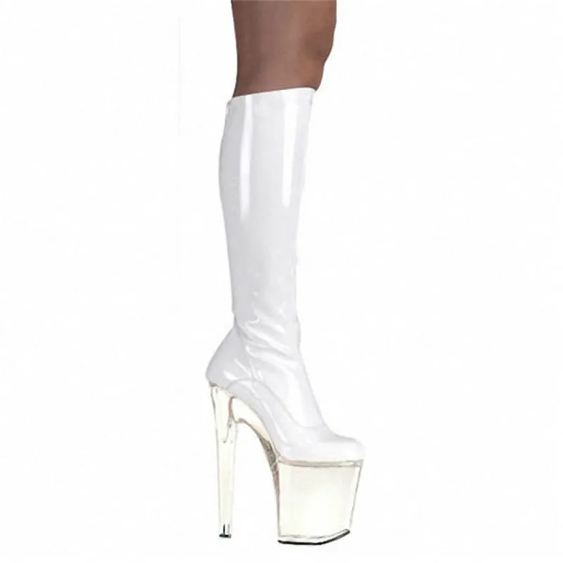Black Leather Stiletto High Heel Patent Platform Ladies Boots