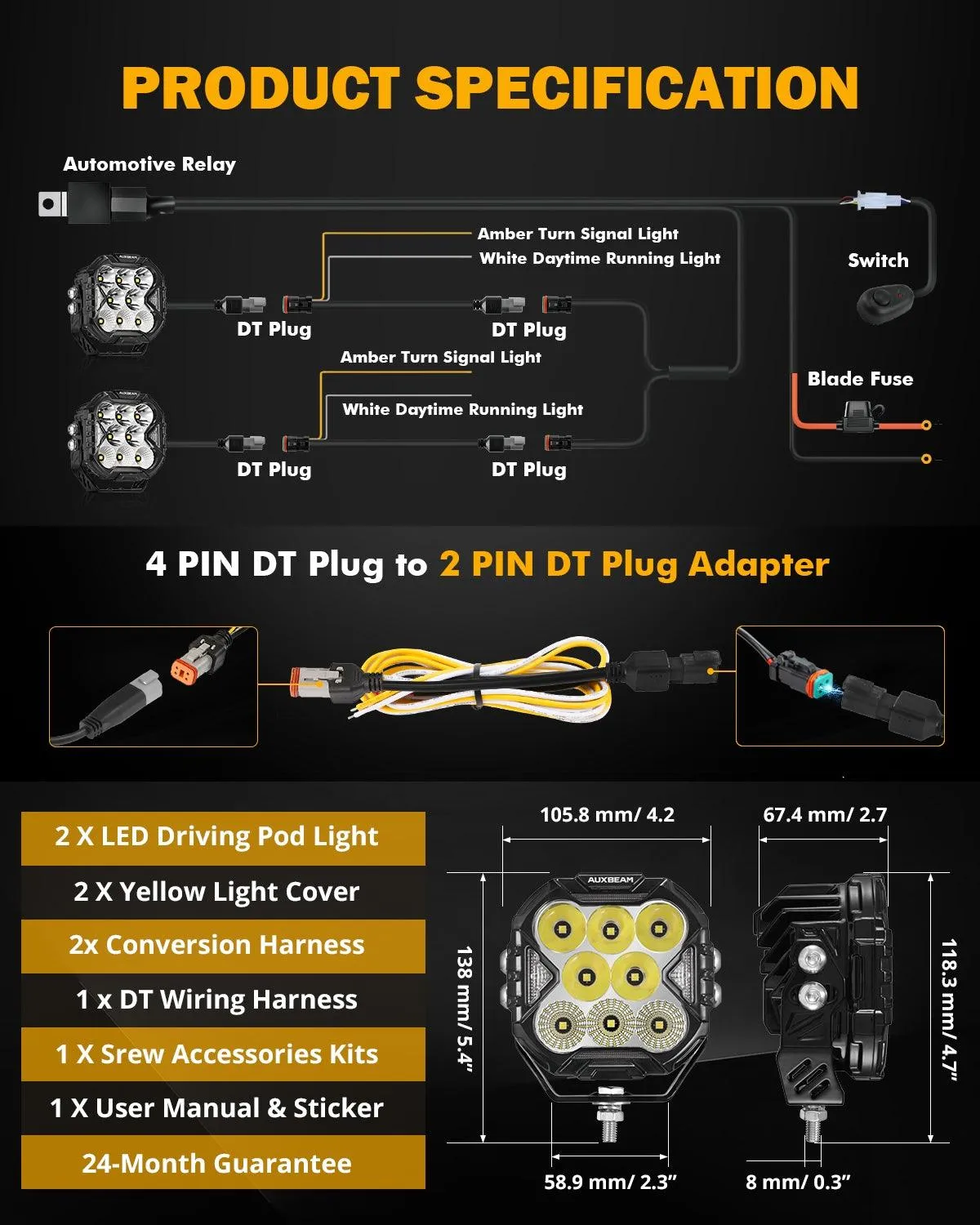 CUBE-Z Series 4 Inch Combo LED Pod Lights Off Road Lights with White DRL & Amber Turn Signal Lights