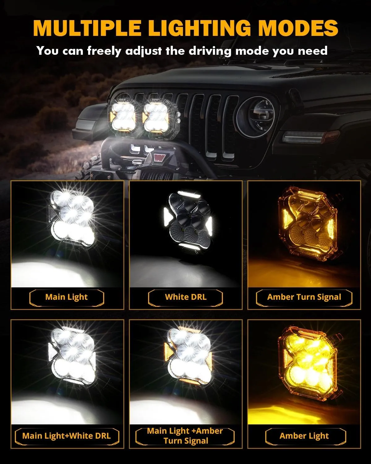 CUBE-Z Series 4 Inch Combo LED Pod Lights Off Road Lights with White DRL & Amber Turn Signal Lights