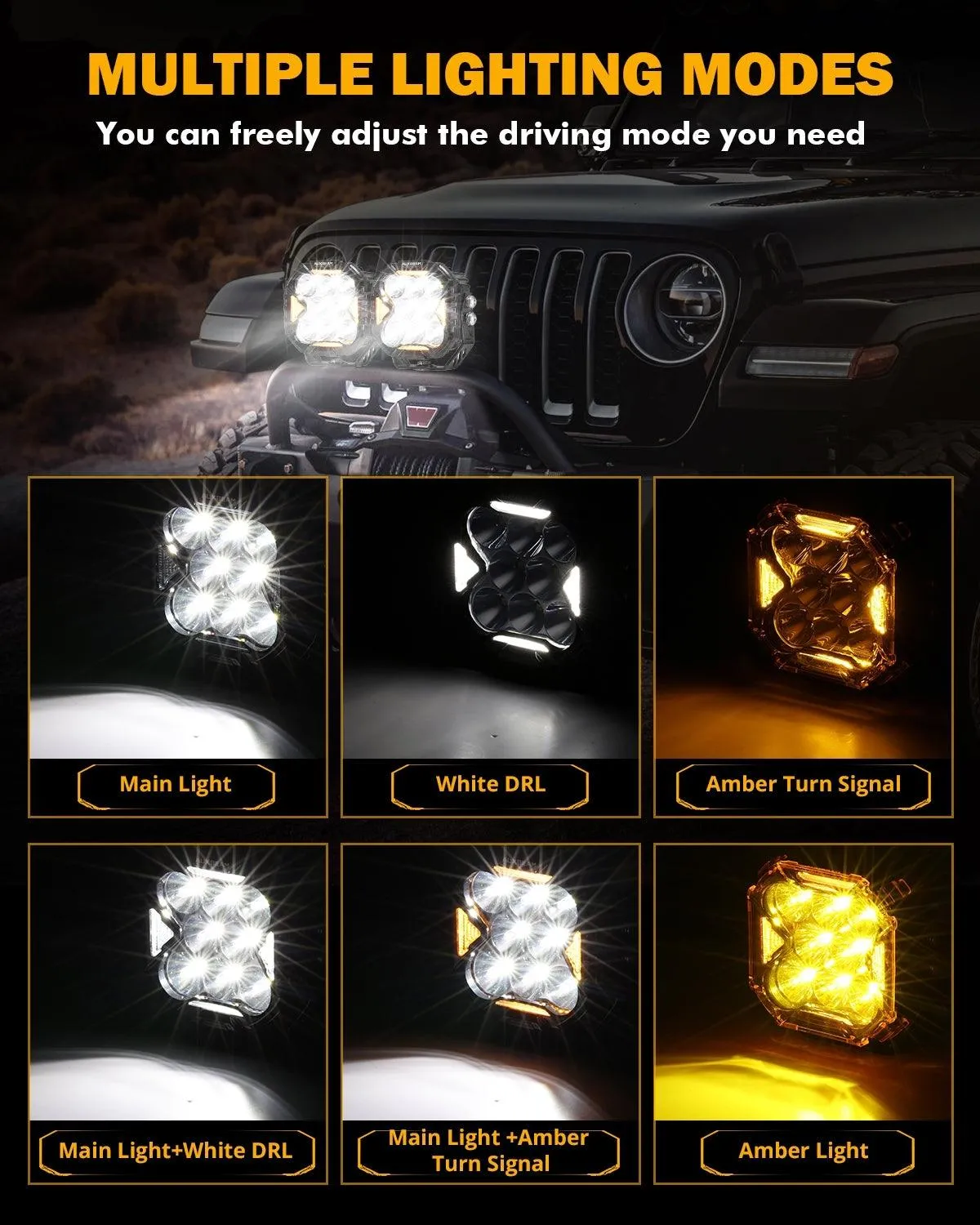 CUBE-Z Series 4 Inch Spot LED Pod Lights Off Road Lights with White DRL & Amber Turn Signal Lights