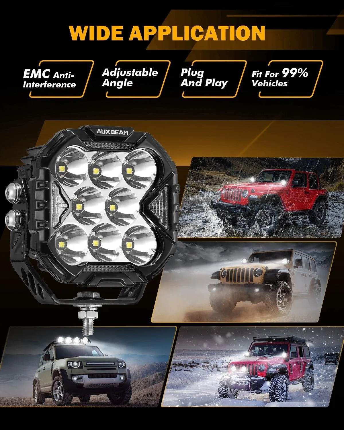 CUBE-Z Series 4 Inch Spot LED Pod Lights Off Road Lights with White DRL & Amber Turn Signal Lights