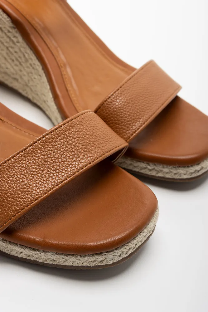 Elastic Espadrille Wedge Brown