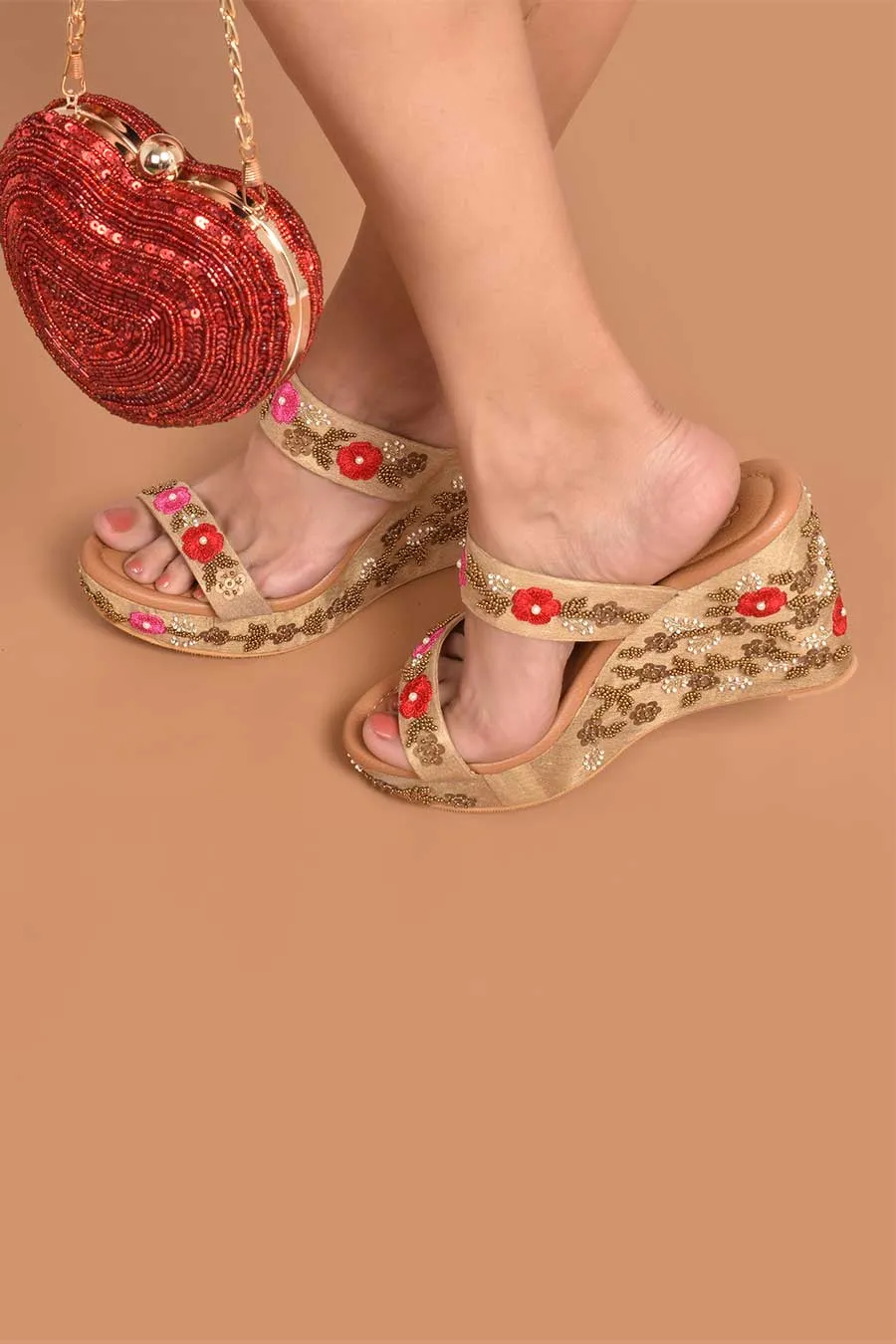 Flower Bloom Embroidered Wedges
