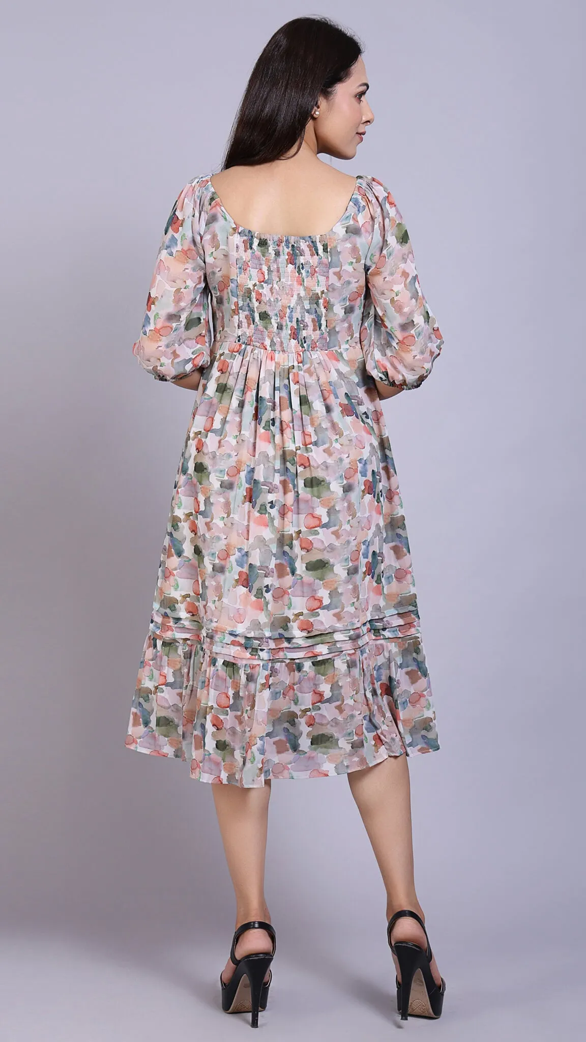 Front Detailed Floral Midi Dress
