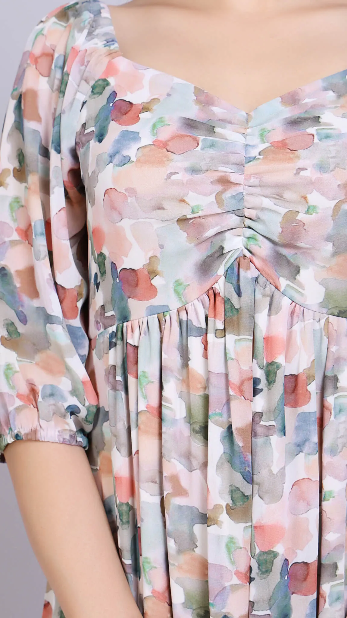 Front Detailed Floral Midi Dress