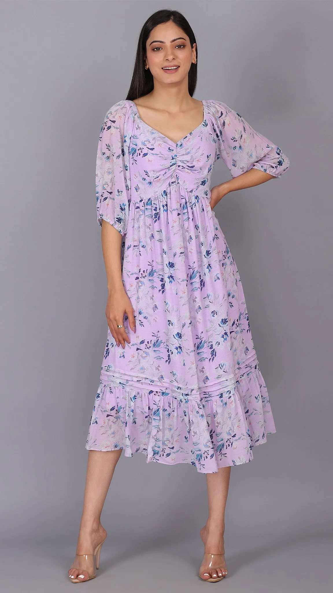Front Detailed Lilac Midi Dress