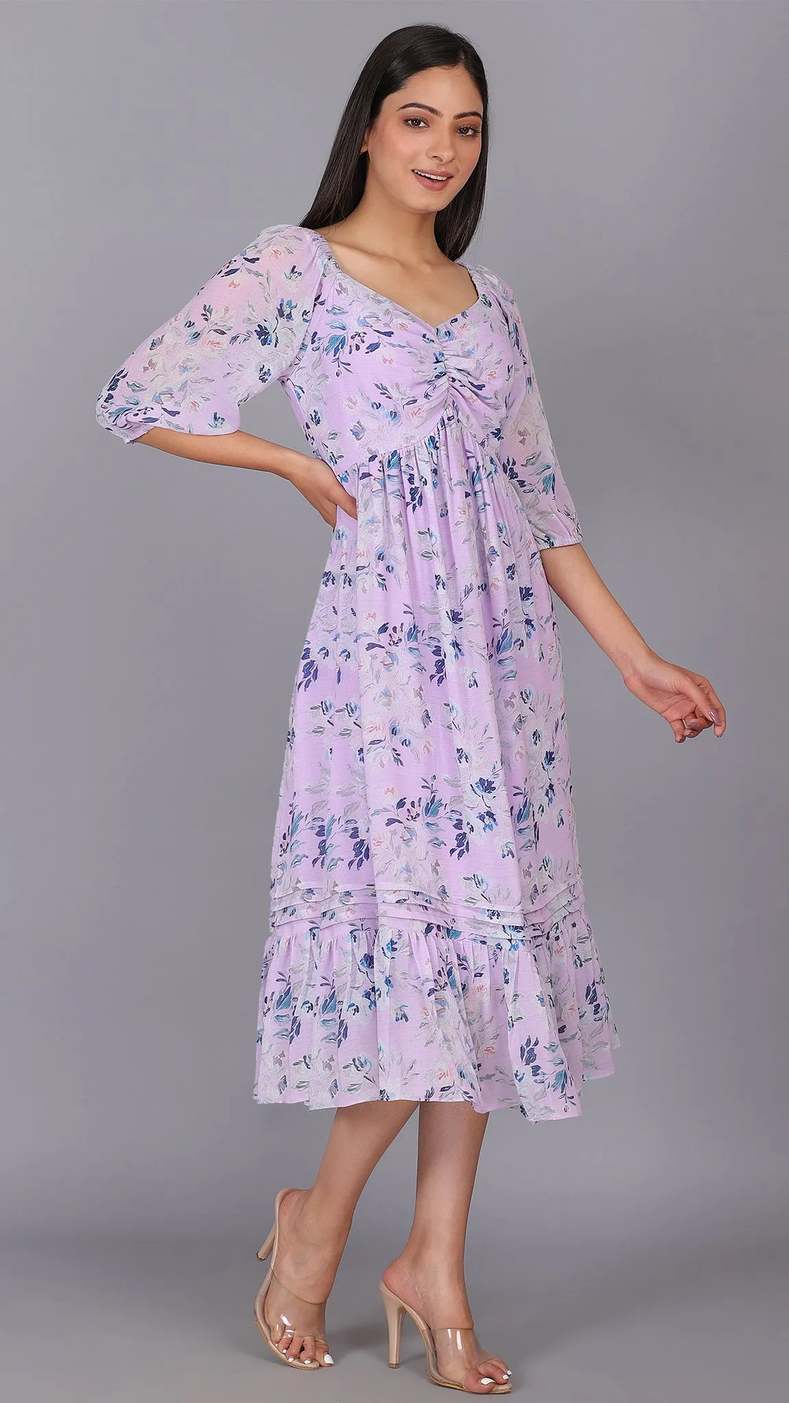 Front Detailed Lilac Midi Dress