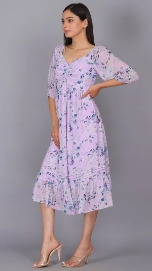 Front Detailed Lilac Midi Dress