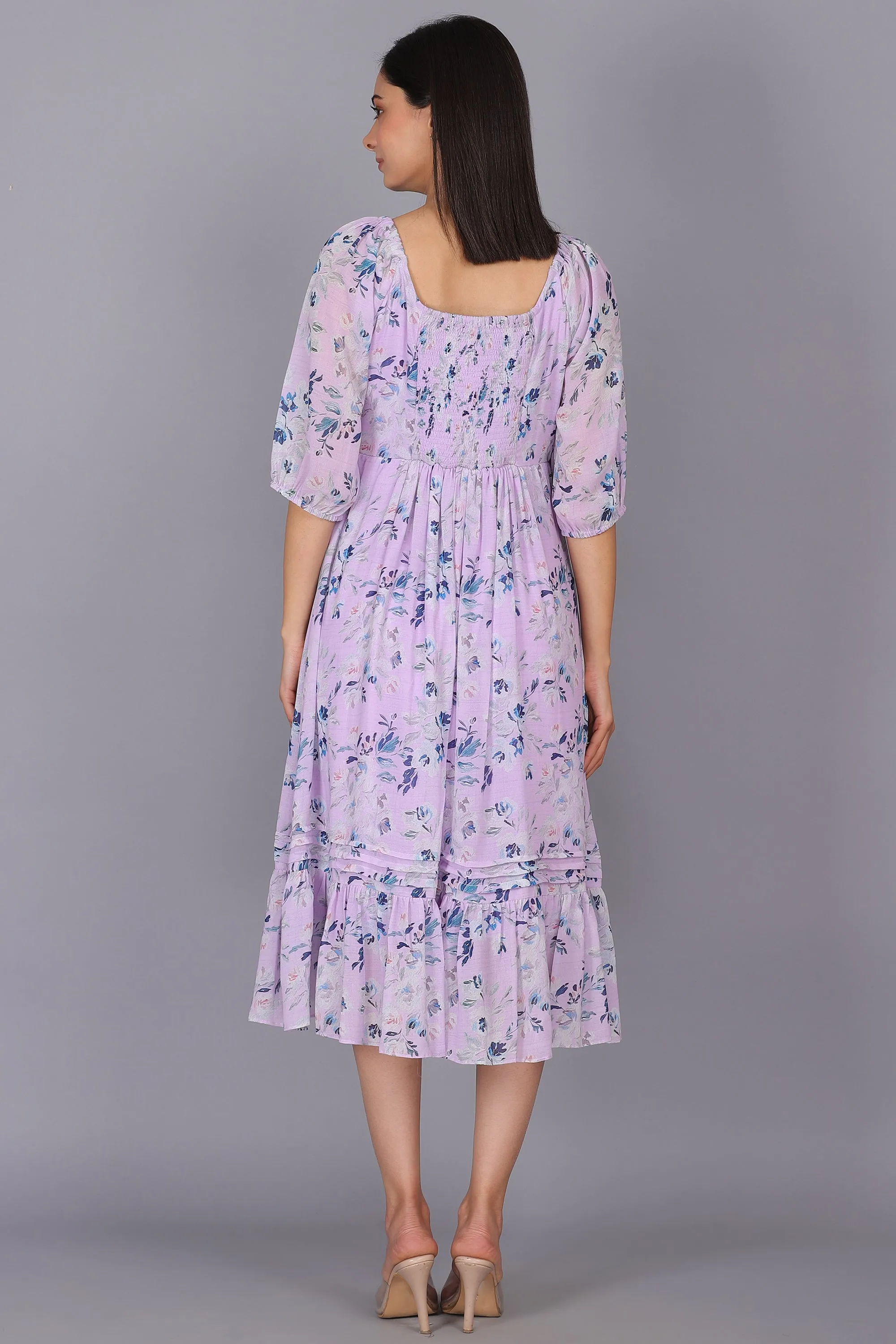Front Detailed Lilac Midi Dress