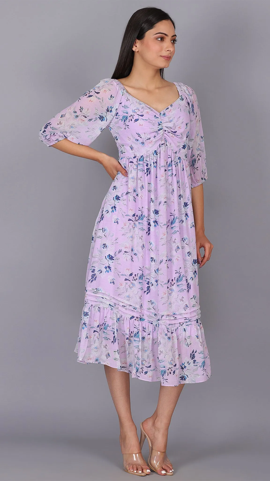 Front Detailed Lilac Midi Dress