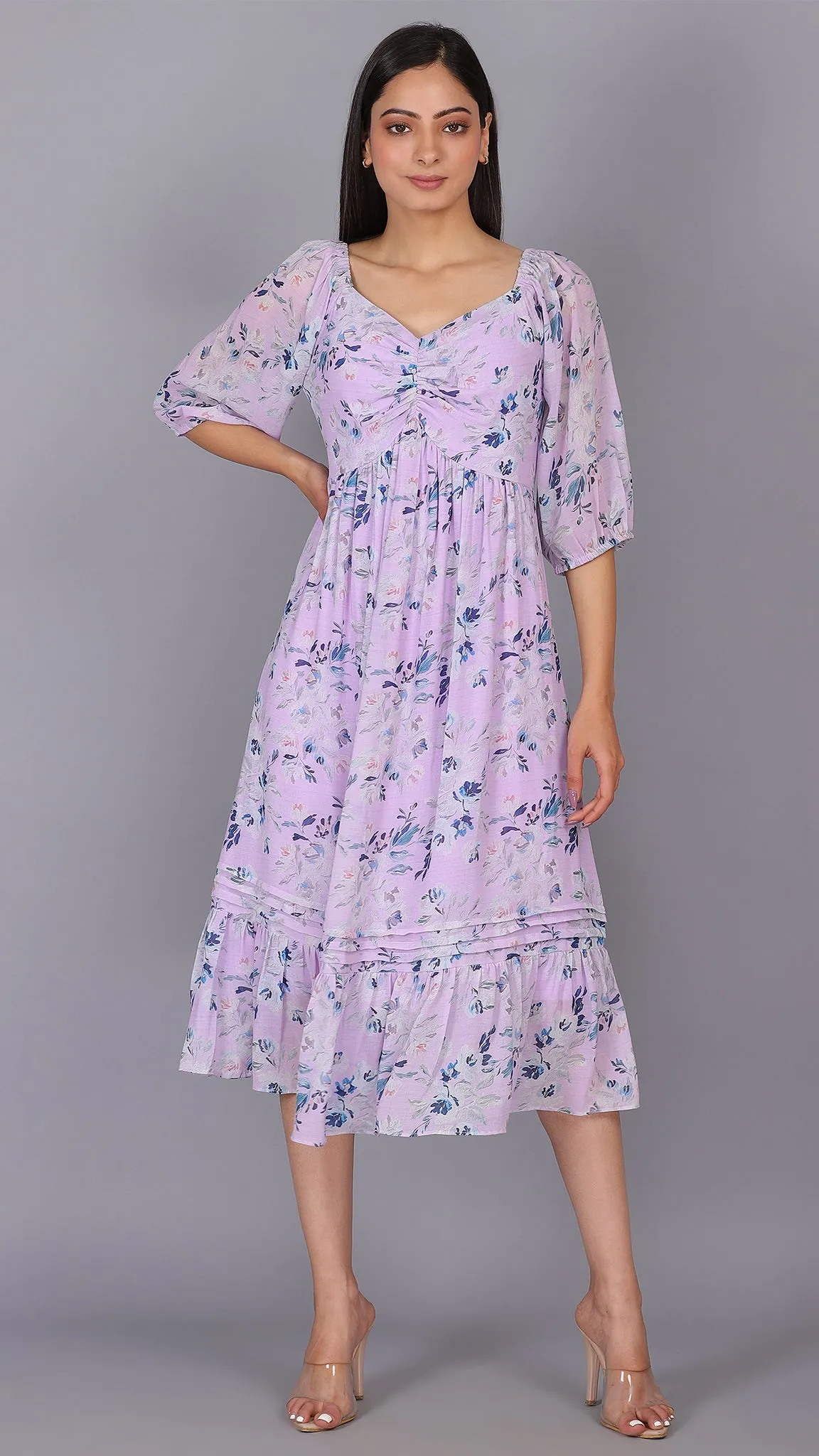 Front Detailed Lilac Midi Dress