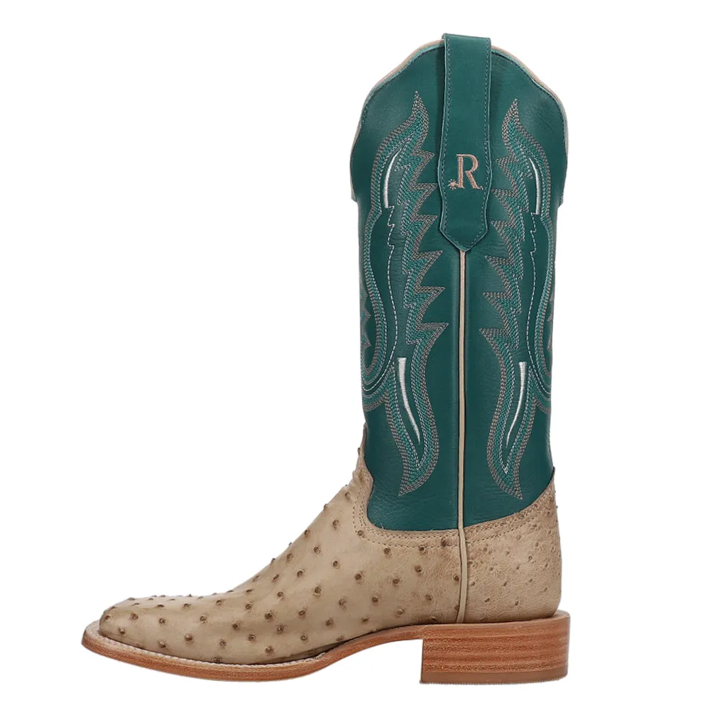Full Quill Ostrich Embroidered Square Toe Cowboy Boots