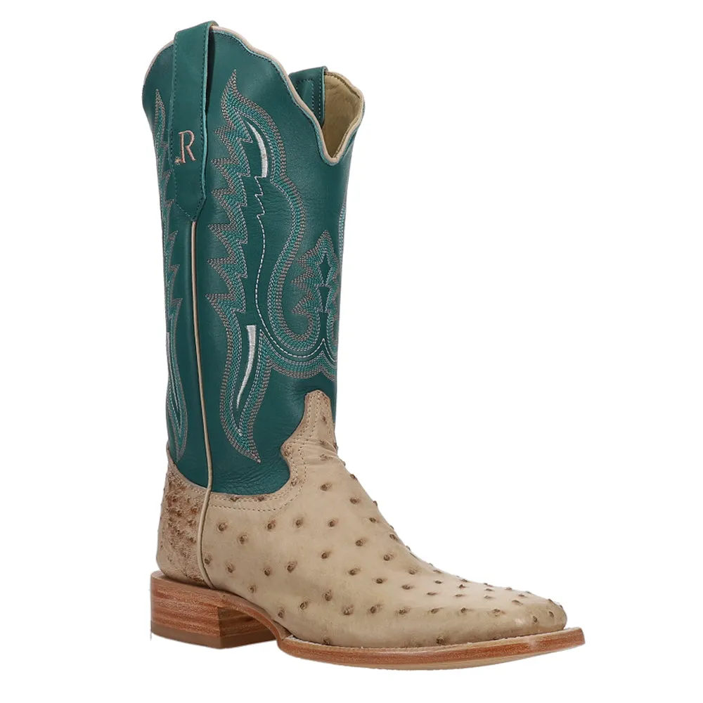 Full Quill Ostrich Embroidered Square Toe Cowboy Boots
