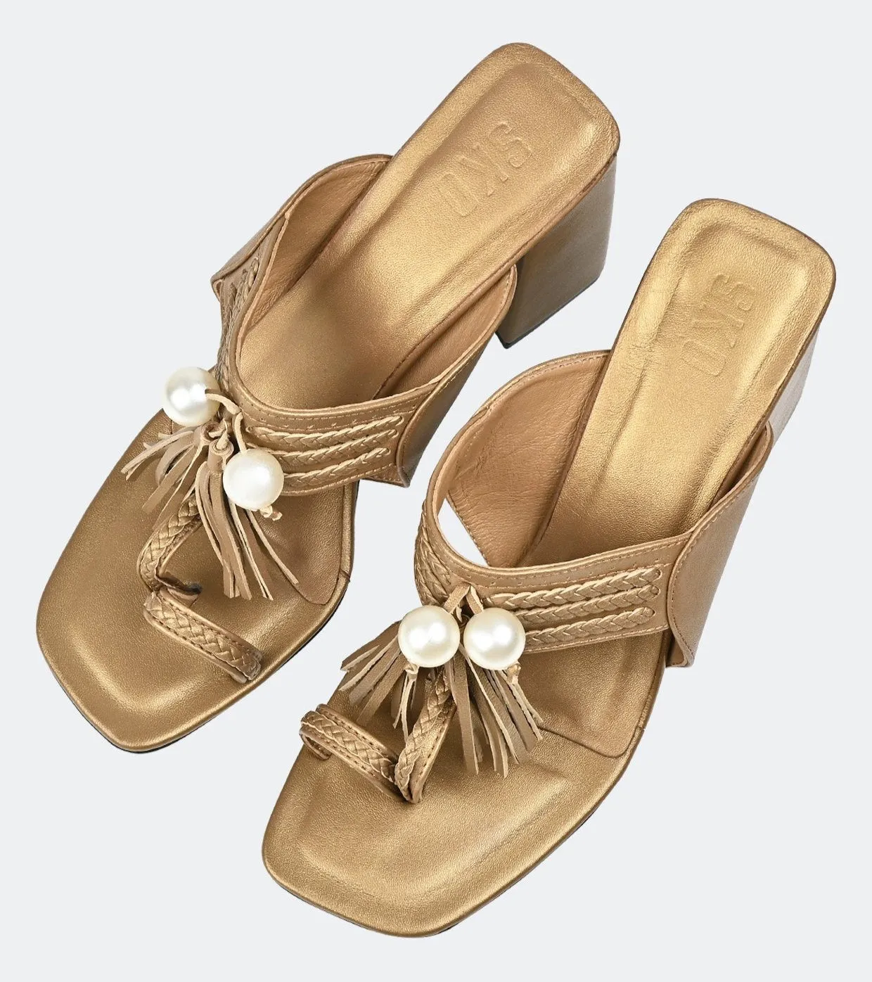 Gold Kolhapuri Heel For Women
