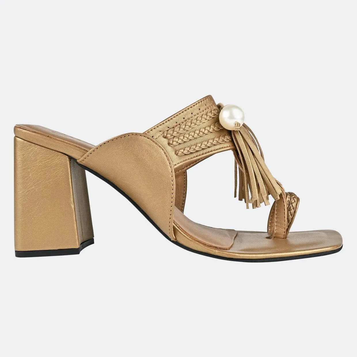 Gold Kolhapuri Heel For Women
