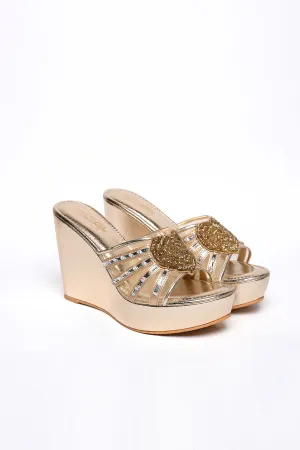 Heart Embellished Gold Wedges