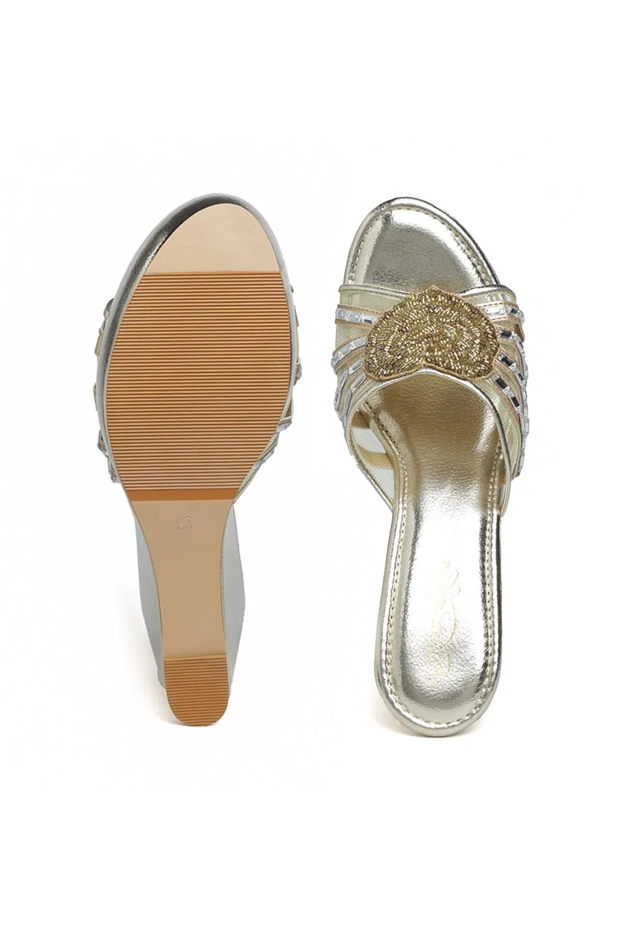 Heart Embellished Gold Wedges