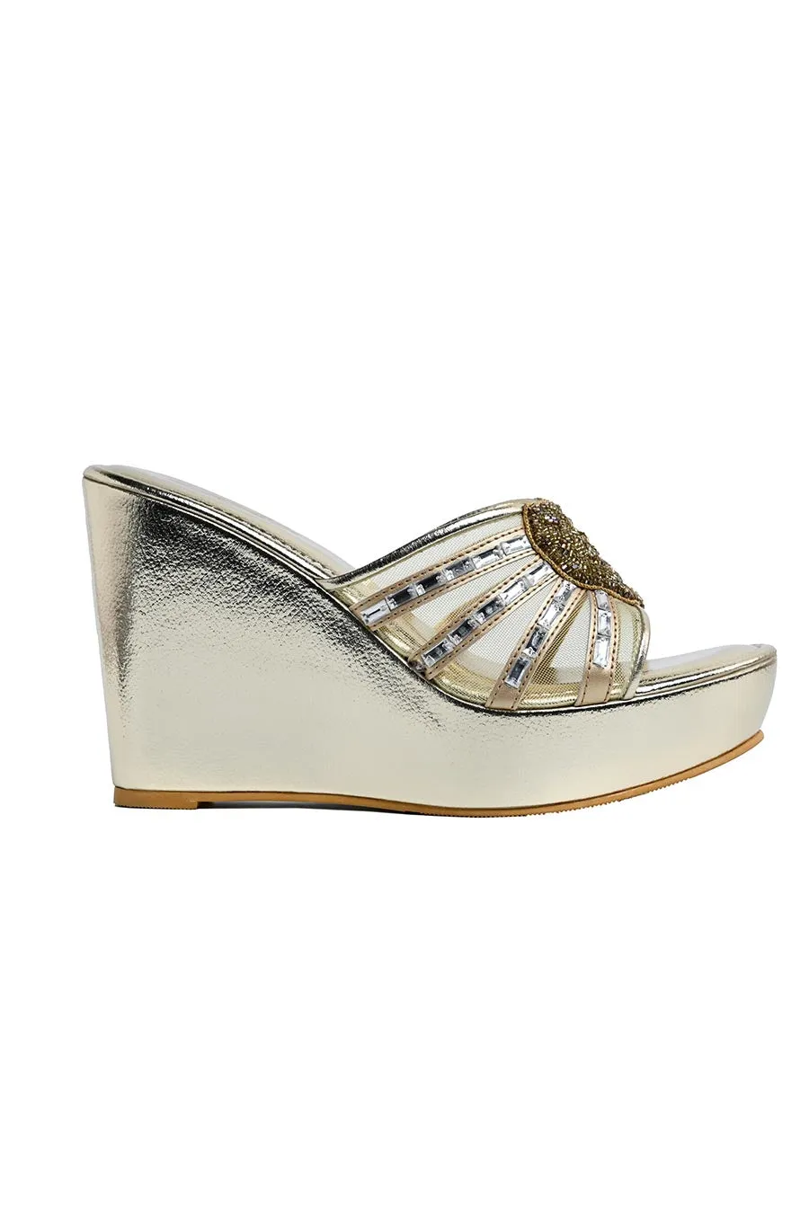 Heart Embellished Gold Wedges