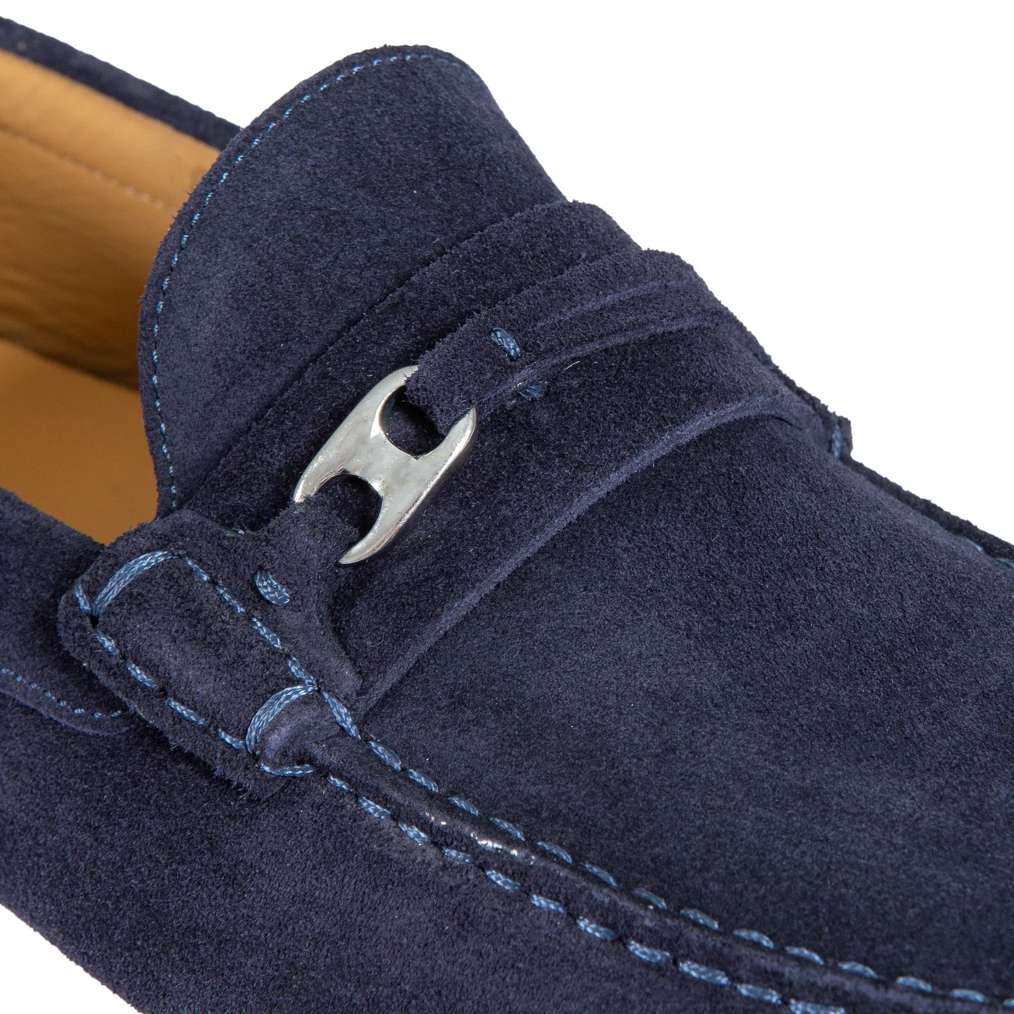 HENRY SARTORIAL Calf Driving Shoes with Metal Trim NAVY