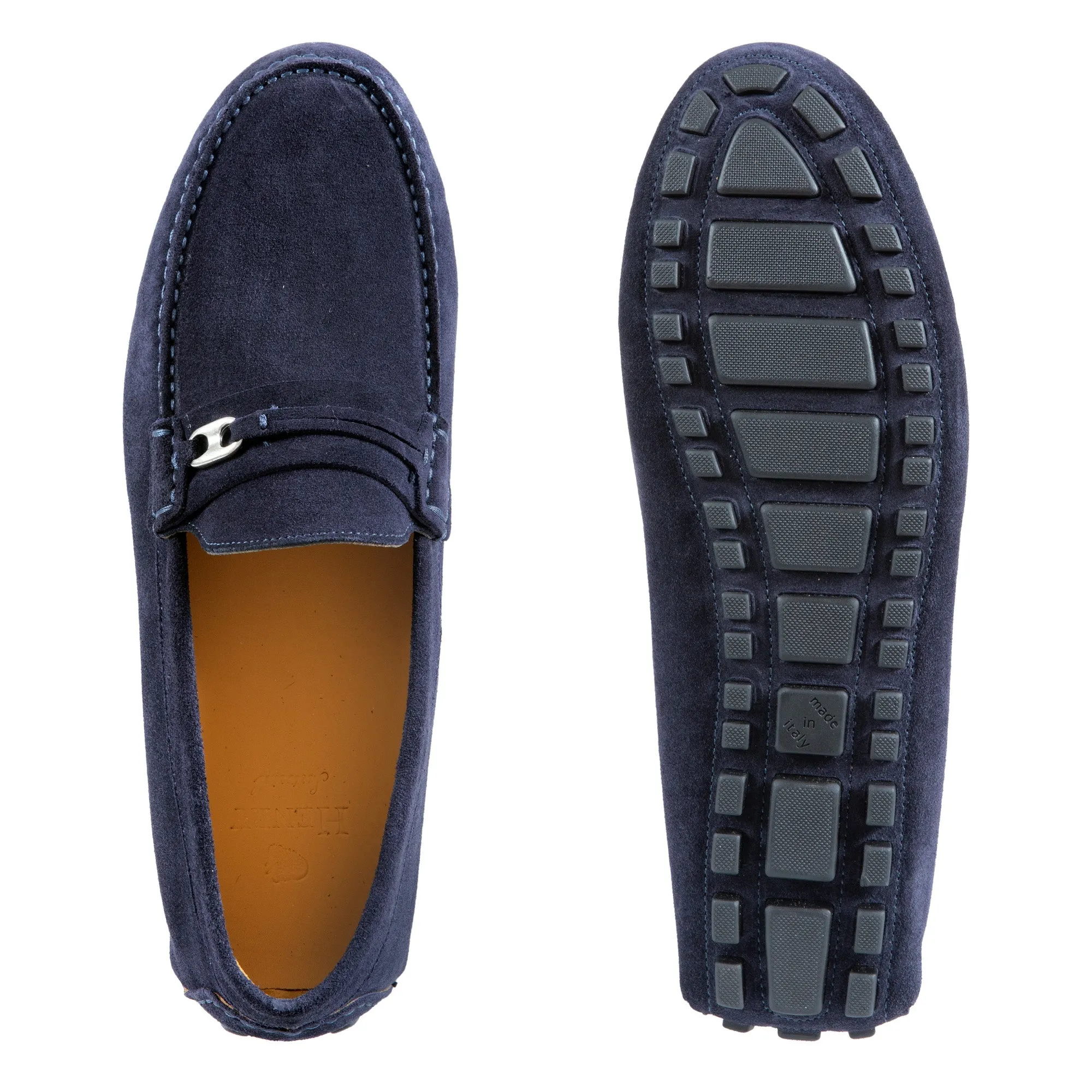 HENRY SARTORIAL Calf Driving Shoes with Metal Trim NAVY