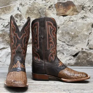 Lucchese Men's 12" Boot In Hornback Caiman W/Saddle & Diego Inlay and Pull Strap Overlays