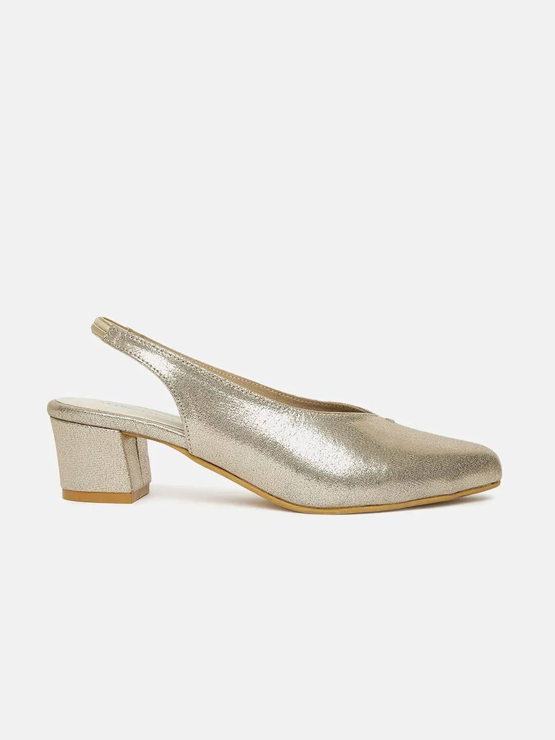 Marc Loire Women's Golden Shimmer Pointed Toe Block Heel Party Fashion Sandal