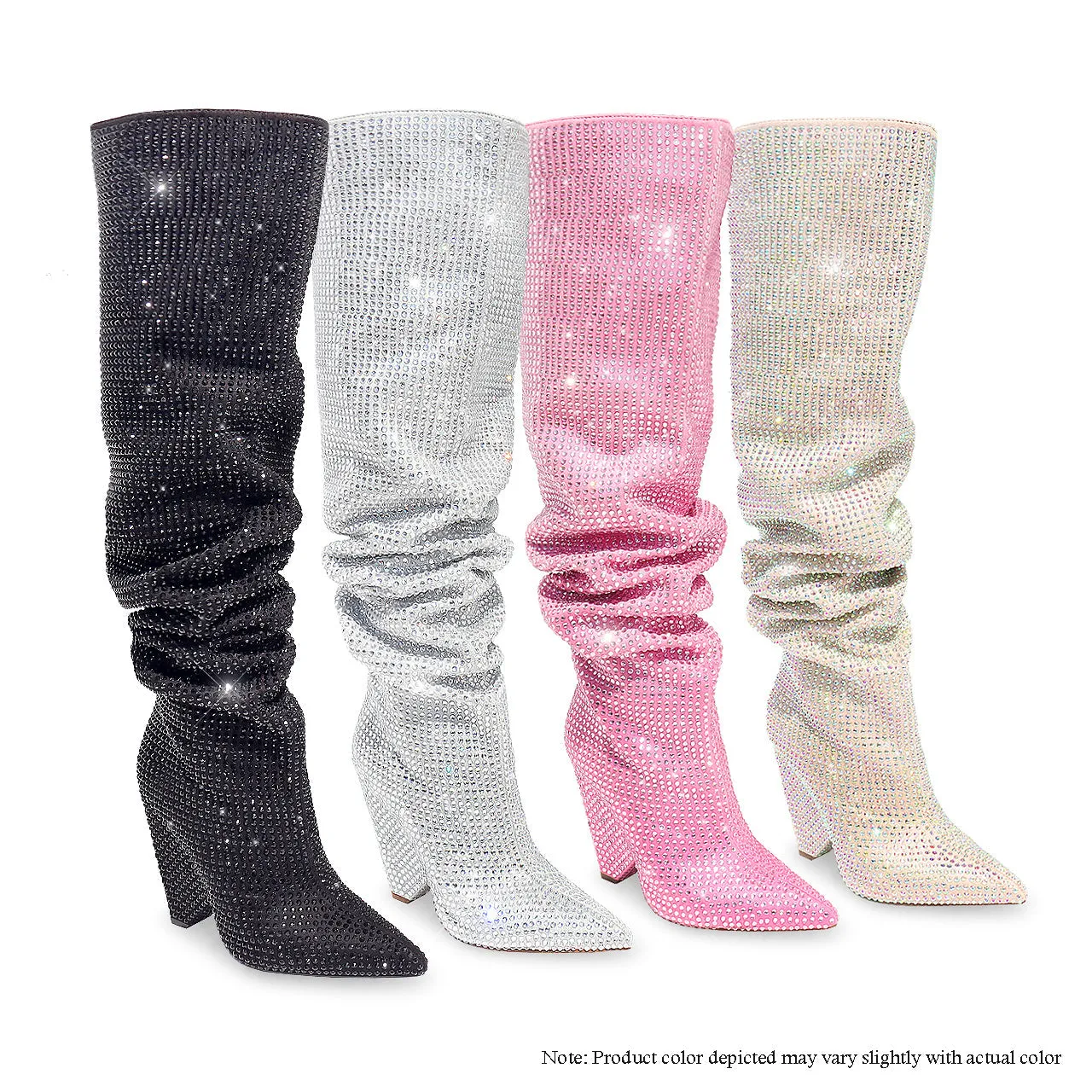 NANO-1  WEDGE HEEL SLOUCH THIGH HIGH RHINESTONE BOOT - SILVER
