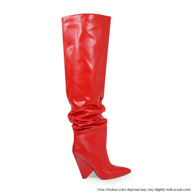 NANO-2 WEDGE HEEL SLOUCH THIGH HIGH BOOT - RED