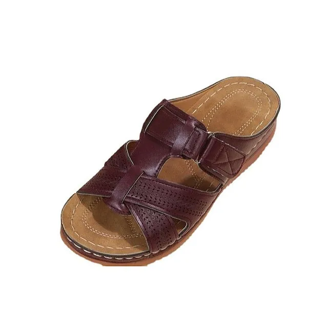 Purpdrank - Women's Sandals Slippers Wedge Heels Plus Size Outdoor Slippers Daily Beach Walking Summer Flat Heel Open Toe Casual Minimalism Faux Leather Loafer Solid Color Black Red Blue