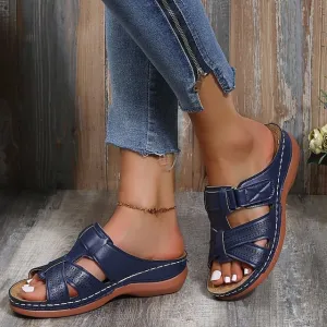 Purpdrank - Women's Sandals Slippers Wedge Heels Plus Size Outdoor Slippers Daily Beach Walking Summer Flat Heel Open Toe Casual Minimalism Faux Leather Loafer Solid Color Black Red Blue