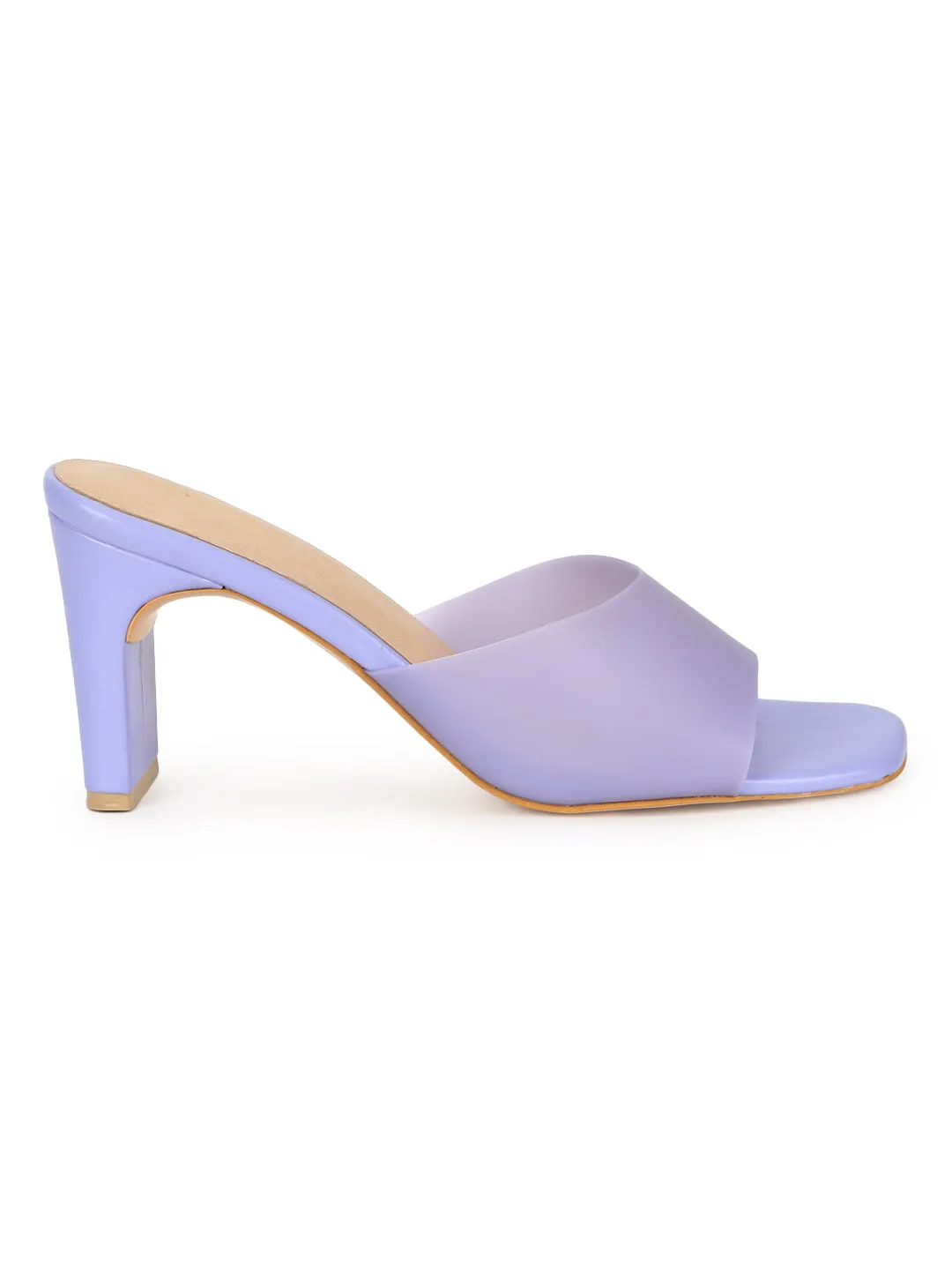 Purple Lilac PU Perspex Slim Block Heel Clear Mules (TC-SLC-B-74-LIL)