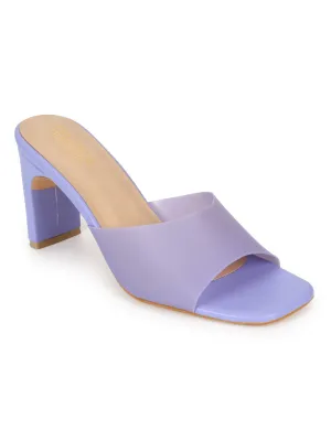 Purple Lilac PU Perspex Slim Block Heel Clear Mules (TC-SLC-B-74-LIL)