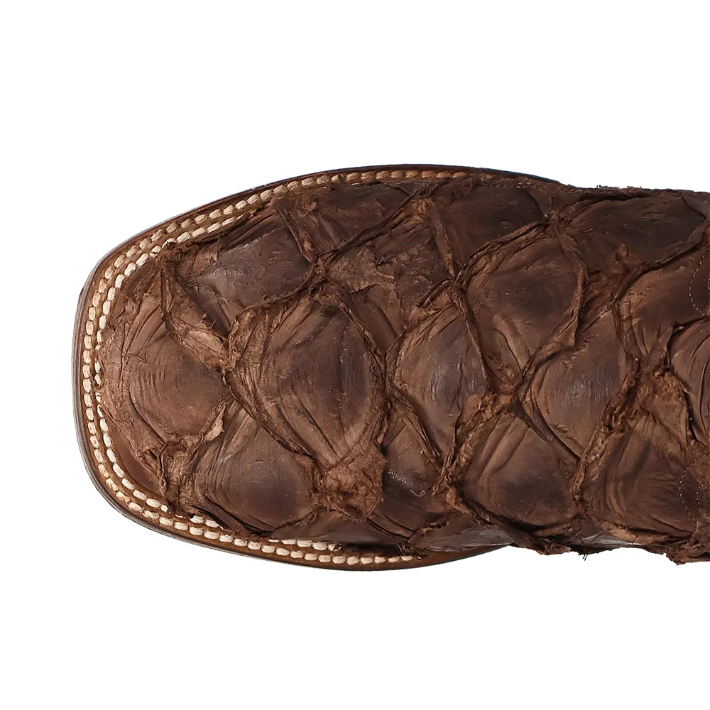 Raymond Pirarucu Embroidered Square Toe Cowboy Boots