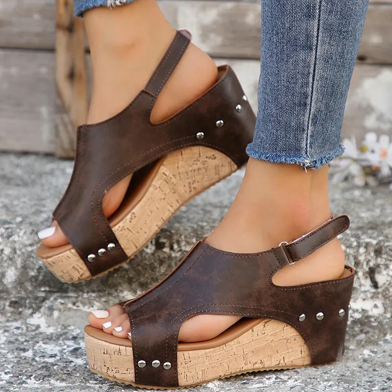 Sohiwoo Retro Thick Bottom Wedge Sandals Women 2024 Summer Ankle Strap Chunky Platform Sandals Woman Plus Size 43 Hollow Out Beach Shoes