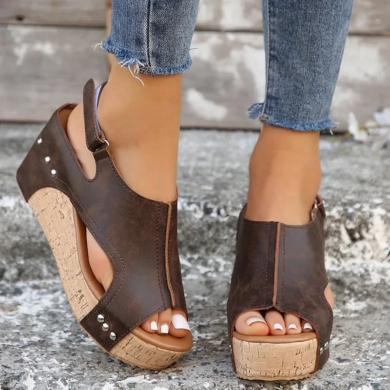 Sohiwoo Retro Thick Bottom Wedge Sandals Women 2024 Summer Ankle Strap Chunky Platform Sandals Woman Plus Size 43 Hollow Out Beach Shoes