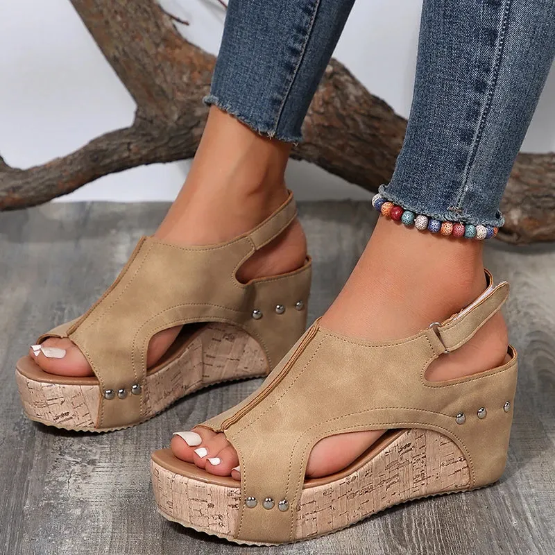 Sohiwoo Retro Thick Bottom Wedge Sandals Women 2024 Summer Ankle Strap Chunky Platform Sandals Woman Plus Size 43 Hollow Out Beach Shoes