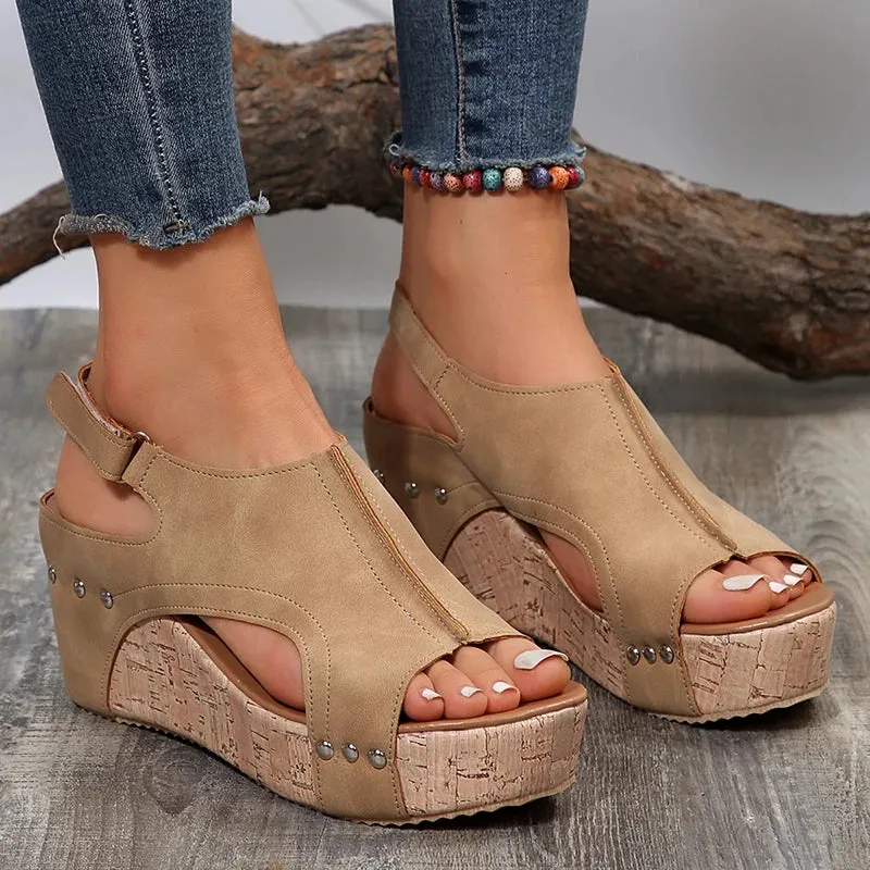 Sohiwoo Retro Thick Bottom Wedge Sandals Women 2024 Summer Ankle Strap Chunky Platform Sandals Woman Plus Size 43 Hollow Out Beach Shoes